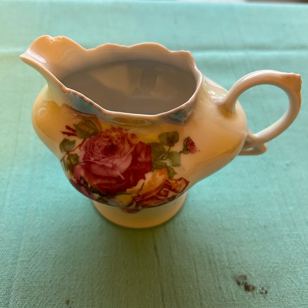 Leuchtenburg Germany Creamer Pitcher Pink Roses Antique Porcelain 5 in